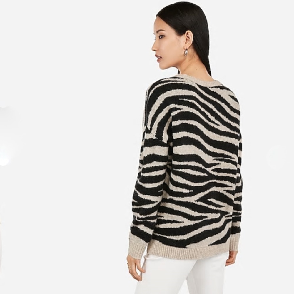 Zebra Stripe Fuzzy Tunic Sweater - Picture 2 of 5